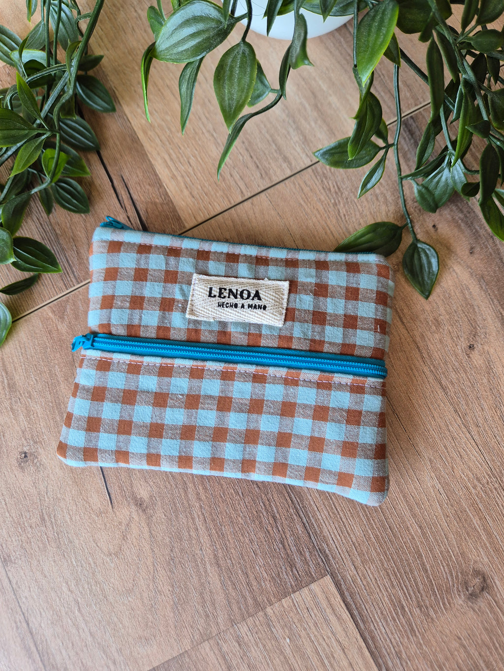 MONEDERO DOBLE CREMELLERA MARRON/AZUL