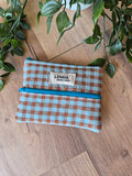 MONEDERO DOBLE CREMELLERA MARRON/AZUL