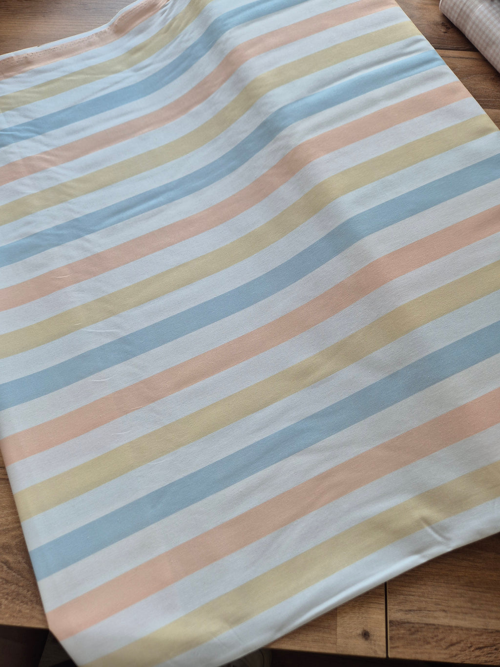 Tela de Algodón 100% de Rayas de 2,5 cm – Azul, Amarillo y Naranja